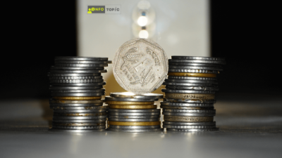 A close-up image of stacks of coins, including an old 1 Rupee coin from 1985 prominently positioned in the center, highlighting its value and rarity in 2025.