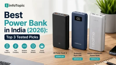 Best power bank in India featuring Mi, Ambrane and realme 20000mAh fast charging models by infoTopic
